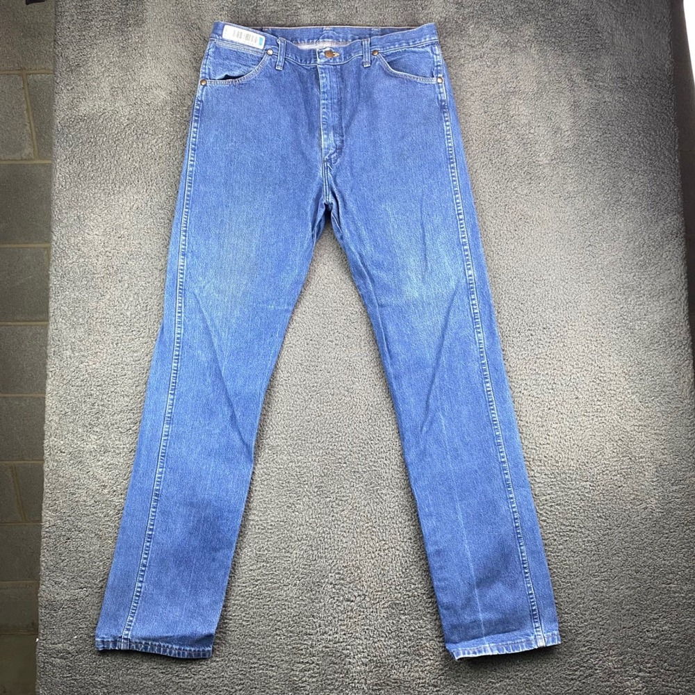 Wrangler 38x30 Mens Blue Denim Jeans Straight Leg Made in Mexico Cotton
